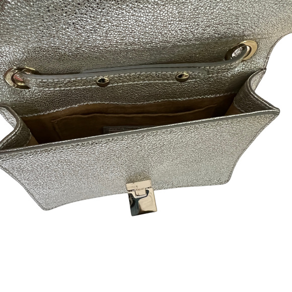 Jimmy Choo Rebel Mini Glitter Silver Leather Cross Body Bag Gold Snap $1,005 - Picture 4 of 11